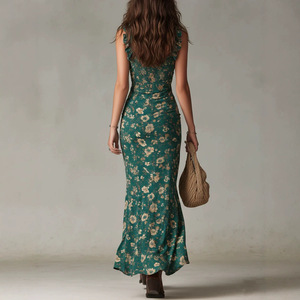 Vestido Maxi Bohemio con Volantes para Mujer, Sin Mangas, con Abertura Alta, para Vacaciones en la Playa - Product Image 3