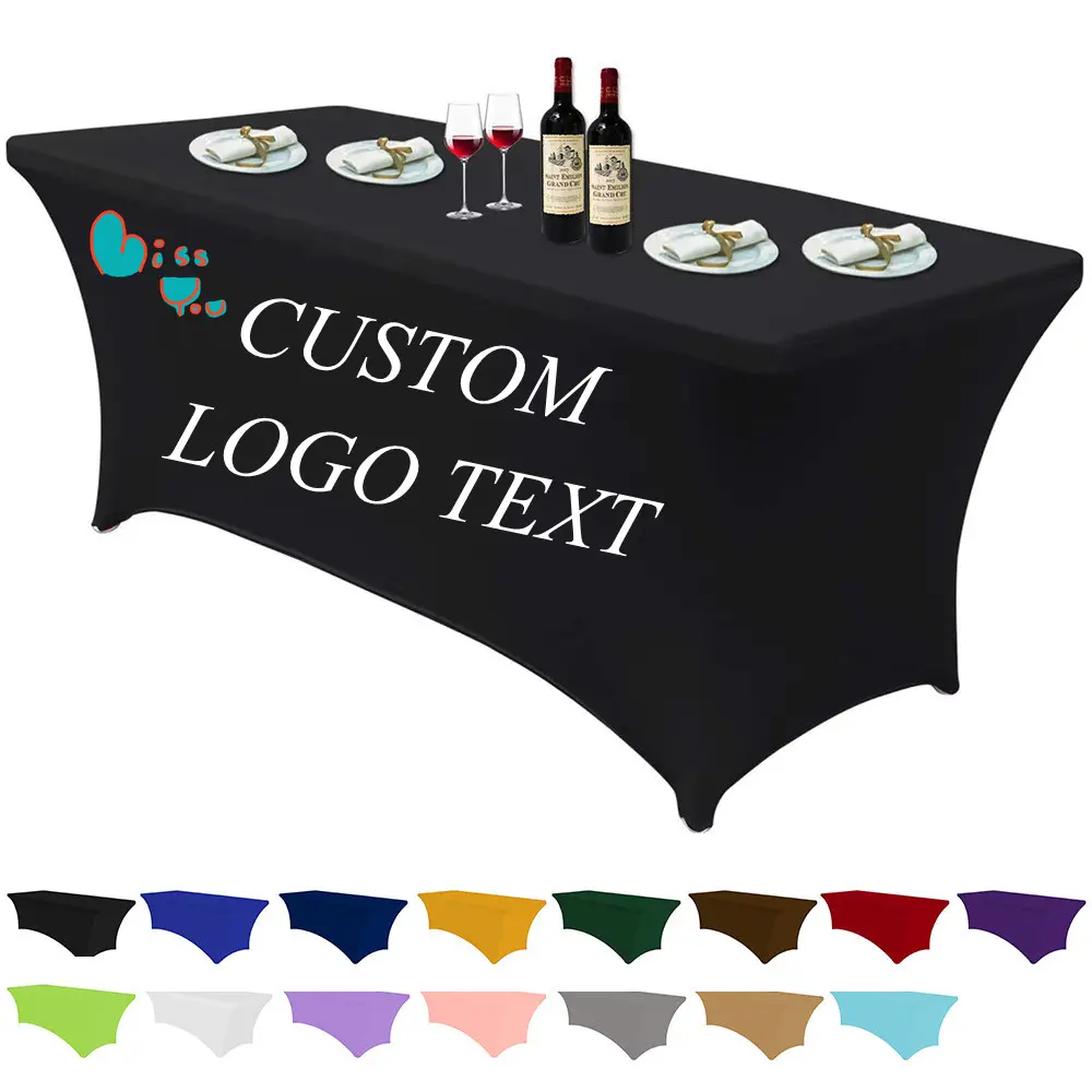 Cubierta de mesa de LICRA lavable, Logo de impresión personalizada, 4 pies, 6 pies, barato, para eventos, boda, publicidad