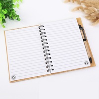 Cahier de notes à spirale personnalisé avec couverture en bambou et fermeture élastique avec stylo