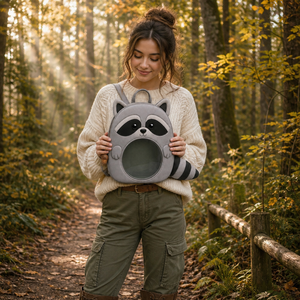 Sac à bandoulière personnalisé en peluche fantaisie en forme <span class=keywords><strong>de</strong></span> raton laveur, style rétro woodland, avec breloque chouette et design <span class=keywords><strong>de</strong></span> queue rayée - Product Image 2
