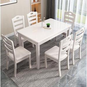 Ensemble table et chaises de salle à manger 6 pièces, couleur bois naturel, combinaison durable pour salon - Product Image 2