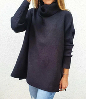 Pull col roulé côtelé personnalisable pour femme, coupe oversize, double boutonnage, en nylon/acrylique, grande taille, hiver