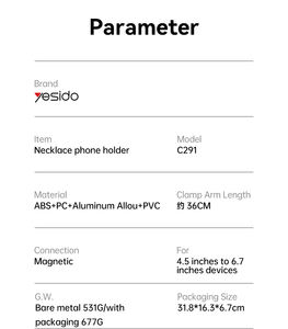 Yesido C291 Hochwertige Magnet verbindung Soft Poem Layer Flüssige Silikon Halskette Telefon halter - Product Image 5