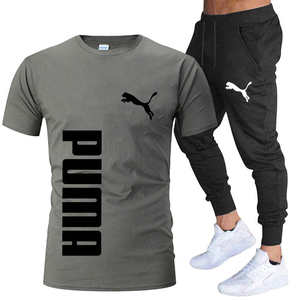 2025夏季新款套头短袖纯棉长运动裤街头穿2件套男士时尚服装 - Product Image 3