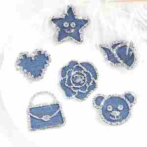 New Design Iron on /<b>sticker</b> DIY Accessories Iron on Crystal AB Rhinestone Edge Heart Bag <b>Flower</b> Bear Jeans Patches - Product Image 1