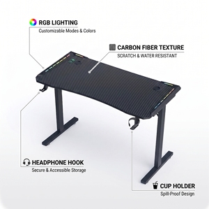 2026 New Model <b>Gaming</b> Desk RGB <b>Lights</b> Carbon Fiber Surface Metal Frame Cup Holder Headphone Hook Already Assembled - Product Image 3