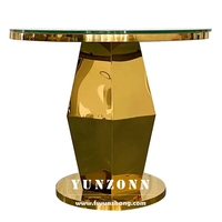Nouveau modèle de support de table à gâteau en verre avec miroir rond doré en acier inoxydable pour mariage