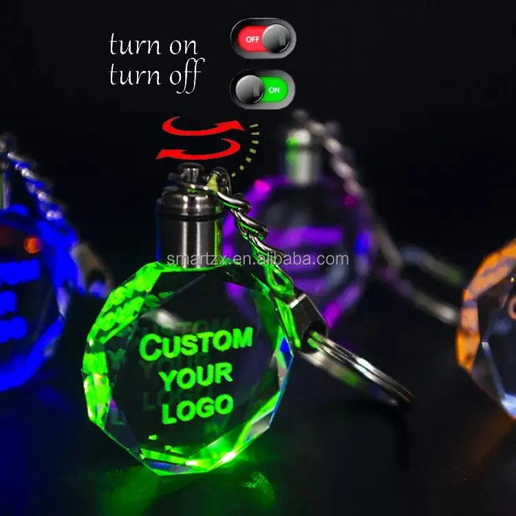 Diskon Besar Hadiah Promosi 3D Laser Ukiran Led Cahaya Gantungan Kunci Kristal Llaveros Logo Mobil Kustom Kristal Gantungan Kunci Led Keyring