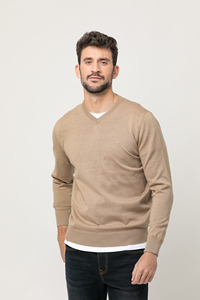 Qualité garantie acrylique coton polyester coupe droite formelle beige pulls à col en v pour la vente en gros - Product Image 2