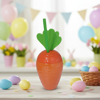 Gobelet en plastique fantaisie mignon en forme de carotte pour cocktail avec paille et couvercle pour Pâques