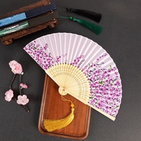 Éventail pliant en bambou fait main, imprimé floral, style chinois, accessoire de danse portable, cadeau de mariage, 21 cm, léger, 25 g