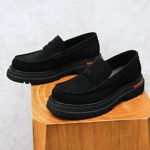 Brown Faux Suede Loafers Round Toe Slip-On Platform Cushioned Rubber Outsole All Seasons Solid Color - Product Image 4