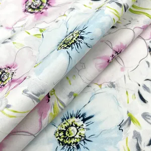 BC设计师快乐女孩水彩花柔软有机棉数码印花床上用品面料