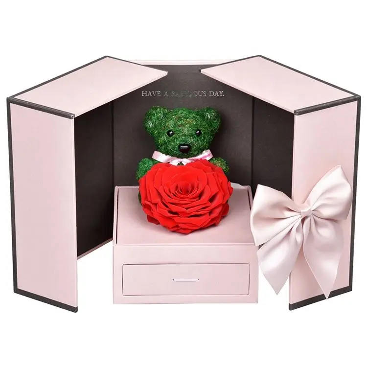 Nouvelle idée de produit 2024 cadeaux de fête des mères roses de fleurs conservées dans des coffrets à bijoux mariage artificiel fleurs séchées rose coffret cadeau