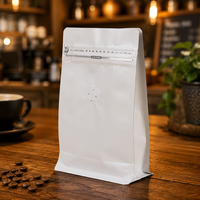 Sachet d'emballage alimentaire personnalisé en papier kraft imprimé, fond plat, petit format, laminé aluminium, avec fermeture éclair et valve pour café