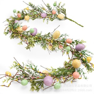 Easter Wreath With Bunny Eggs Rattan Garland Wall Hanging Home Front Decoration Holiday Decor Light Yellow YD086 - Product Image 2