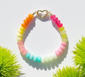 Bracelet à perles arc-en-<span class=keywords><strong>ciel</strong></span> avec fermoir cœur, bijou fantaisie en jade et pierres précieuses, idéal pour l'été, pour femmes et jeunes filles - Product Image 6
