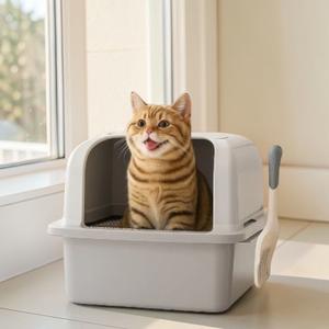 Cómoda Bandeja para Arena de Gatos de Acero Inoxidable de 20L, Duradera, Fácil de Limpiar, Desodoriza, Diseño Anti-Salpicaduras, Libre de Polvo, para Gatos de Todas las Edades - Product Image 1