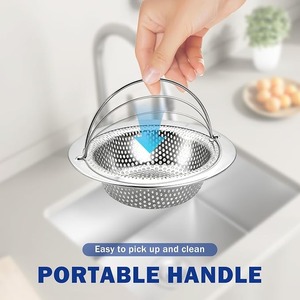 Stainless Steel Sink Strainer Basket with Handle Anti <b>Clogging</b> Food Catcher Hair Trap for <b>Kitchen</b> Bathroom - Product Image 1