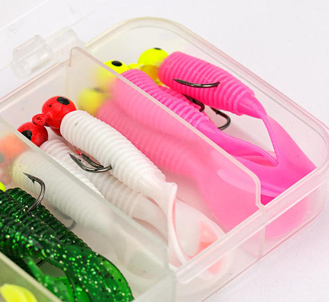Source Factory Anti-Hang Lead Head Soft Lure Kit Soft Worms with High Carbon Steel Hooks Snapper Fishing