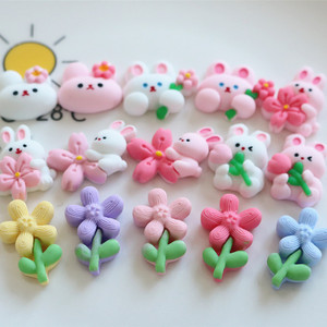 Breloques en résine mignonnes motif <span class=keywords><strong>lapin</strong></span> fleuri, accessoires en résine pour la création de pinces à cheveux et de décorations de tasses - Product Image 4