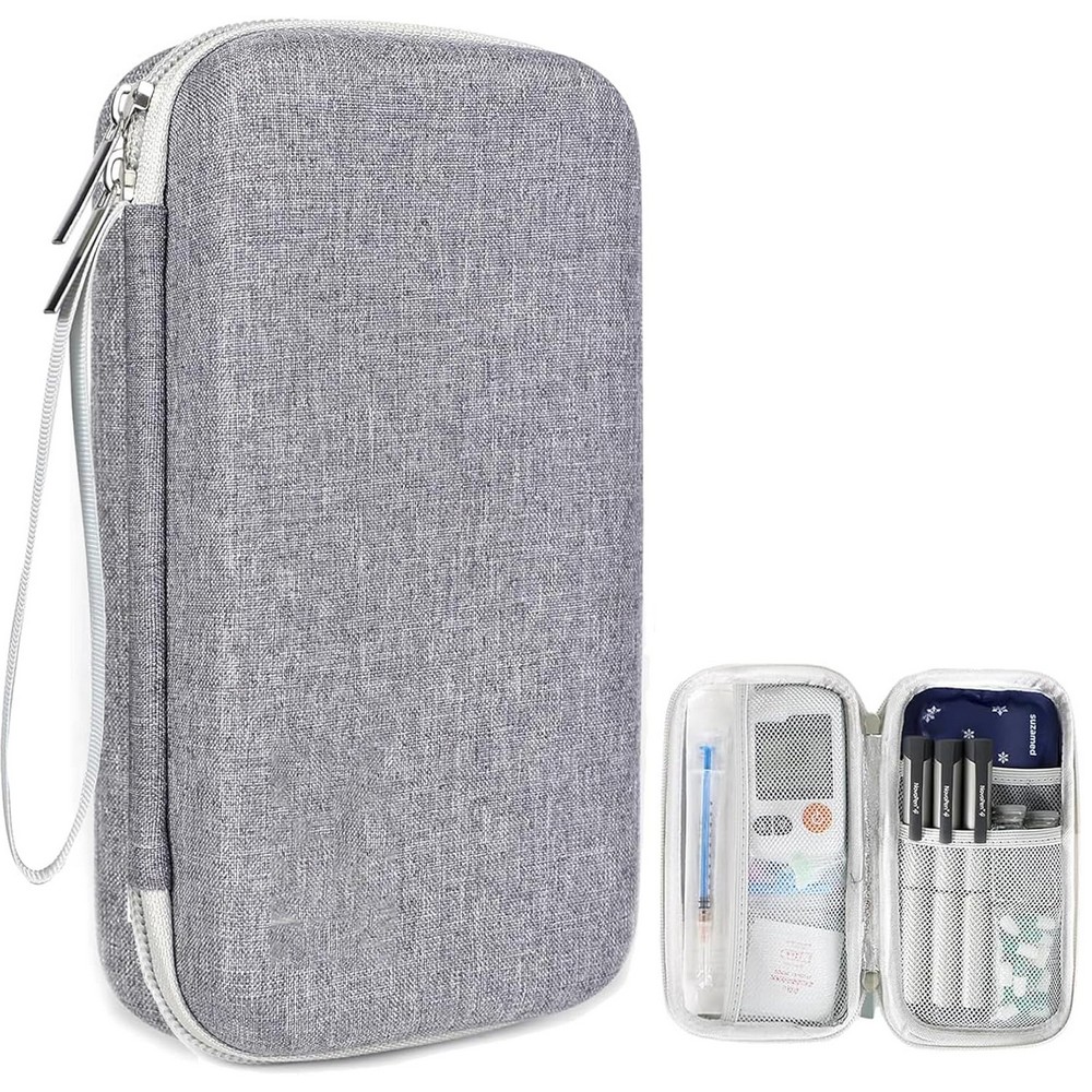 Insulin Cooler Travel Case EVA Insulation Travel Medicine Kit for Diabetes Care Dual Ice Pack Compartments for Pens
