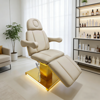 Lit de soin électrique 3/4 moteurs en acier inoxydable avec base dorée et éclairage pour SPA, salon de beauté, lit de massage