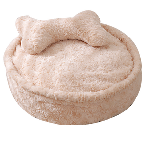Custom Round Faux Fur Pet Winter Cake Bed Round Plush Foam Durable Comfortable Calming Bed with Bone <b>Pillow</b> Cute <b>Dog</b> Cat Sofa - Product Image 6