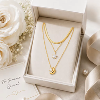 Ensemble de colliers superposés tendance en acier inoxydable et zircon doré pour unisexe, pendentif étoile et lune, chaîne multi-brins, bijoux de mode