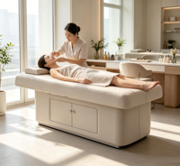Lit de beauté électrique moderne et personnalisé avec dossier relevable, oreiller de tête et dossier pour salon, centre de SPA et usage domestique