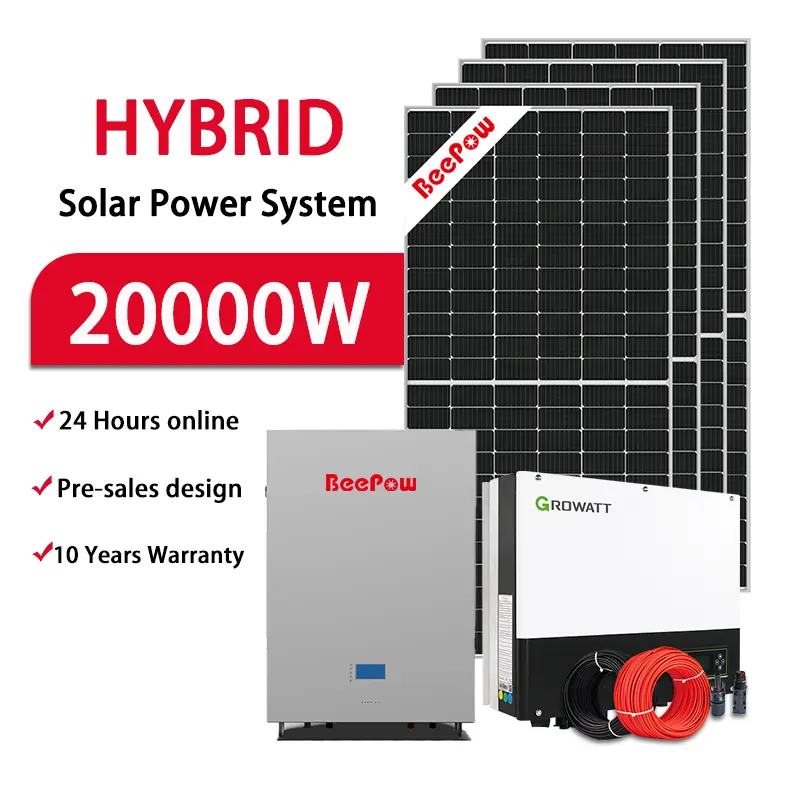 Beepow 무료 맞춤형 하이브리드 태양광 발전 시스템 20Kw 3 상 산업용 하이브리드 태양 에너지 저장 시스템 20Kw