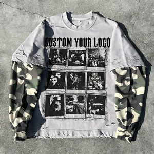Camisetas Cortas de Felpa Francesa con Estampado de Camuflaje Personalizado, Camisetas de Manga Larga de Doble Capa para Hombre, de Algodón de Alta Calidad, Talla Grande - Product Image 1