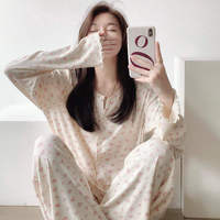 Pyjamas Printemps/Été/Automne - Cardigan en Soie à Manches Longues pour Femmes, Vêtements de Maison Décontractés, Ensemble Cartoon Populaire