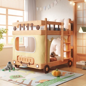Casa de autobús de dos pisos de madera maciza, tienda de campaña, litera para niños con luz LED - Product Image 6