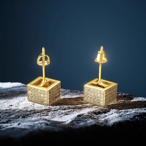 Cube Stud Earrings Full Diamond Geometric Design Zinc Alloy Party Jewelry - Product Image 3