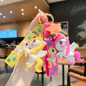 Wholesale Promotional Gifts 3D Anime Fabric Embroidered Kawaii Unicorn Rainbow Horse Carabiner Keychain Cute Cartoon Character
