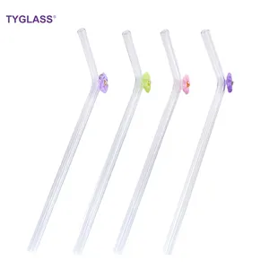 Reusable Glass Straws Colored Borosilicate Glass Straws With Cute Flowers Home Bar Use