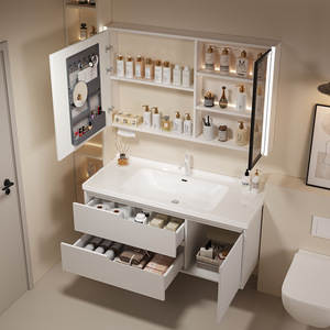 Meuble-lavabo mural moderne en MDF laqué avec mélamine, miroir intégré et lavabo en céramique pour hôtel - Product Image 6