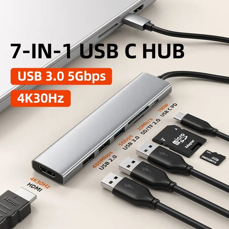 Nouveau Design 7 en 1 type-c HUB USB-C Station d'accueil pour ordinateur portable USB dock Hub TYPE C À 7 ports pour Macbook