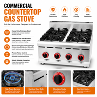 Cuisinière à gaz de comptoir commerciale à 4 brûleurs en acier inoxydable, équipement de cuisine robuste pour restaurant