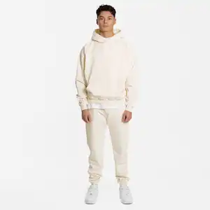 Düz beyaz yüksek kalite özel logo hoodies sweatpants seti erkek hoodies ağır kazak boy erkekler hoodie kazak