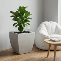 Offre Spéciale : Ensemble de 4 Jardinières Minimalistes, Écologiques et Légères, Carrées Courtes, Texturées à Pois, Gris Clair Mat, pour Jardin, Maison et Extérieur