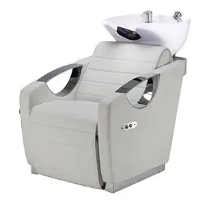 Lederen Salon Backwash Unit Shampoo Bed Haar Wassen Station Grijs Massage Elektrische Shampoo Stoel