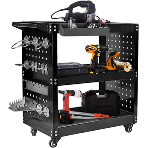Jh-mech Cán công cụ giỏ hàng với Side Pegboard Kit và có thể khóa hệ thống 300lbs khả năng chịu tải 3 Tier Heavy Duty công cụ lưu trữ giỏ hàng - Product Image 1