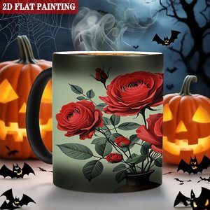 Frosted Black <b>Ceramic</b> <b>Mug</b> 11oz Heat Sensitive Color Changing Cup With Red Rose Design 2D Flat Painting - Product Image 6