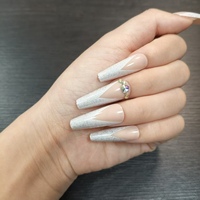 Venta al por Mayor de 24 Uñas Postizas Francesas con Brillo Degradado, Cristales de Estrás, Forma Ataúd, Largas, Reutilizables, de ABS, OEM
