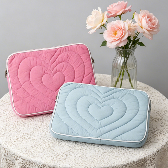 Fashionable Cute Quilted Heart-Shaped Laptop Storage Case Wholesale Portable Large Capacity Tablet Sleeve for Office School Use