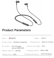YSP10 Yesido Écouteurs sans fil à collier pour le sport, étanches IPX6, à réduction active du bruit, en silicone liquide