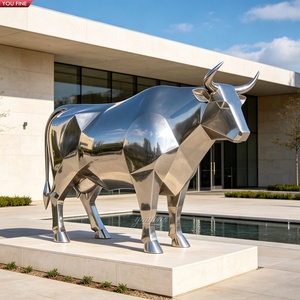 YOUFINE Sculptures <span class=keywords><strong>d</strong></span>'animaux ruraux, sculpture de vache géométrique en acier inoxydable <span class=keywords><strong>pour</strong></span> extérieur, statue à facettes à faible polygonomie <span class=keywords><strong>pour</strong></span> aménagement paysager - Product Image 3