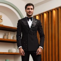 Smokings de mariage en cristal de luxe personnalisés, ensemble 1 pièce, veste à revers en pointe, costumes pour hommes, vêtements de marié perlés, costume de soirée formel